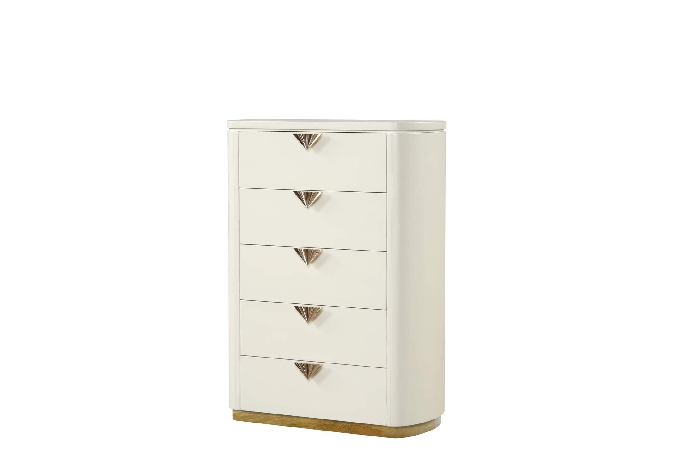 La Pierre Modern Style 5-Drawer Chest Made with Wood, Open Top Mirror and Gold Accents in Beige same as G150108843 (NJ inventory)