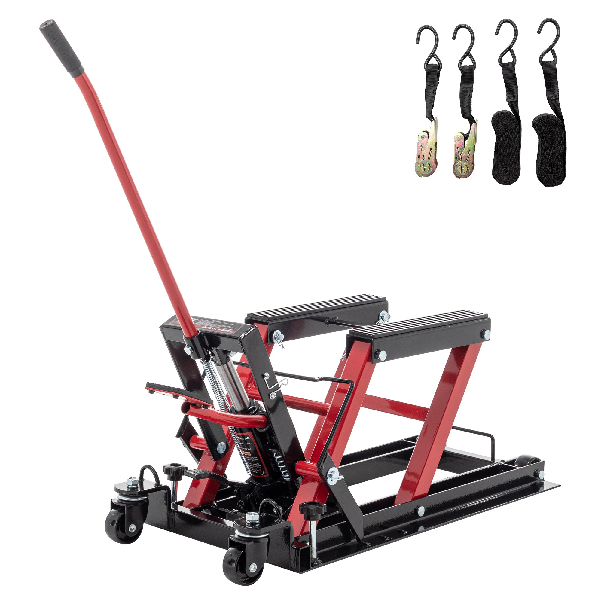 Hydraulic Motorcycle Lift Jack with 1500 LBS Capacity and Foot-Operated Scissor Lift, Red Metal, 31.5 x 14.2 x 28.5 inches