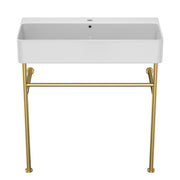 31.5' White Ceramic Bathroom Console Sink with Overflow - Gold Legs, Modern Vanity Basin