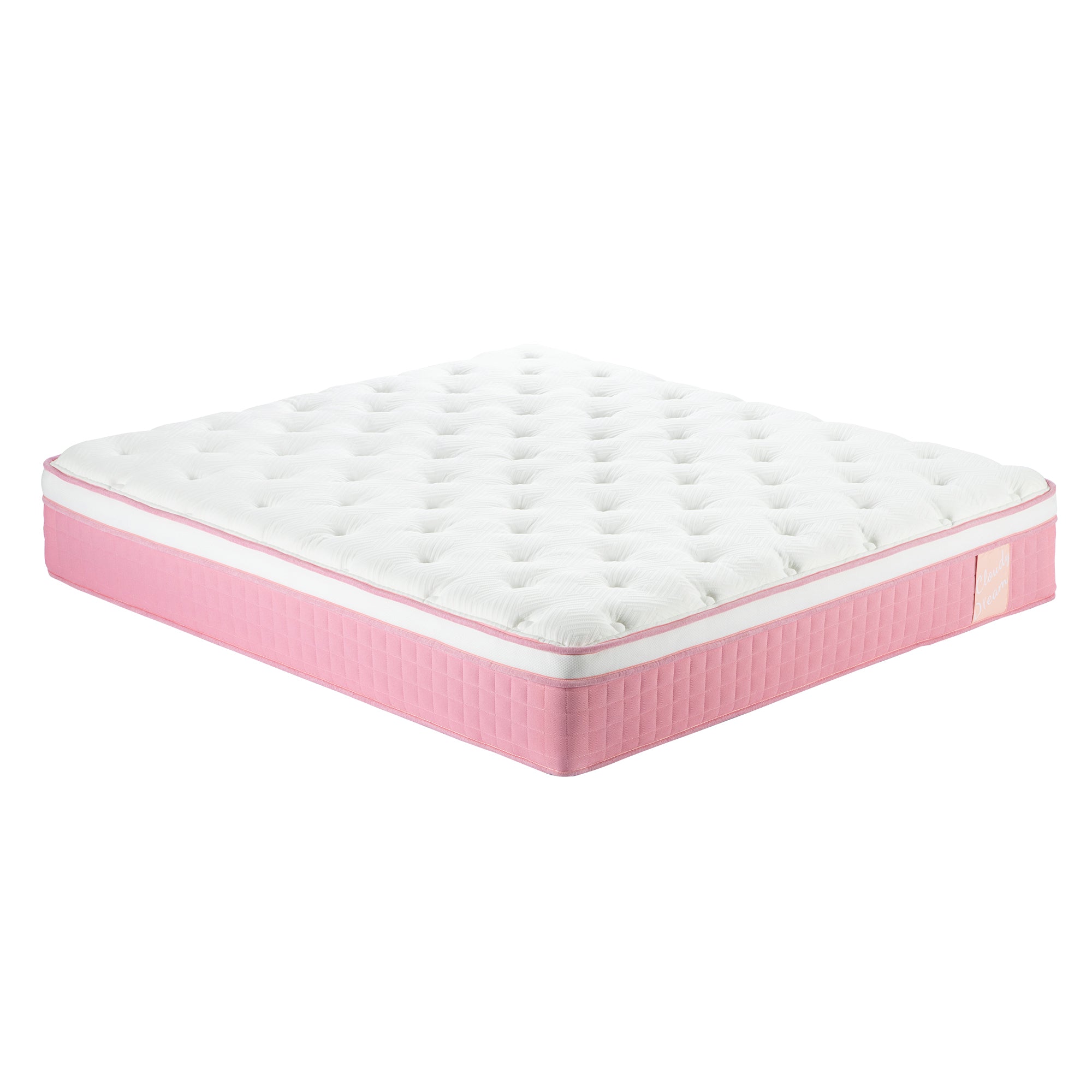 KING Size 12 Inch CertiPUR-US Hybrid Mattress with Individual Pocket Spring Comortable Memory Foam Pink for Women Children