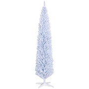 HOMCOM 8' Artificial Pencil Christmas Tree, Slim Xmas Tree with 618 Realistic Branch Tips and Plastic Stand, White