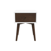 Avery Mid-Century Modern Solid Wood Night Stand 1 Drawer Dark Brown White 22.5'H x 17.5'W x 16'D for Bedroom, Hallway, Entryway, Closet