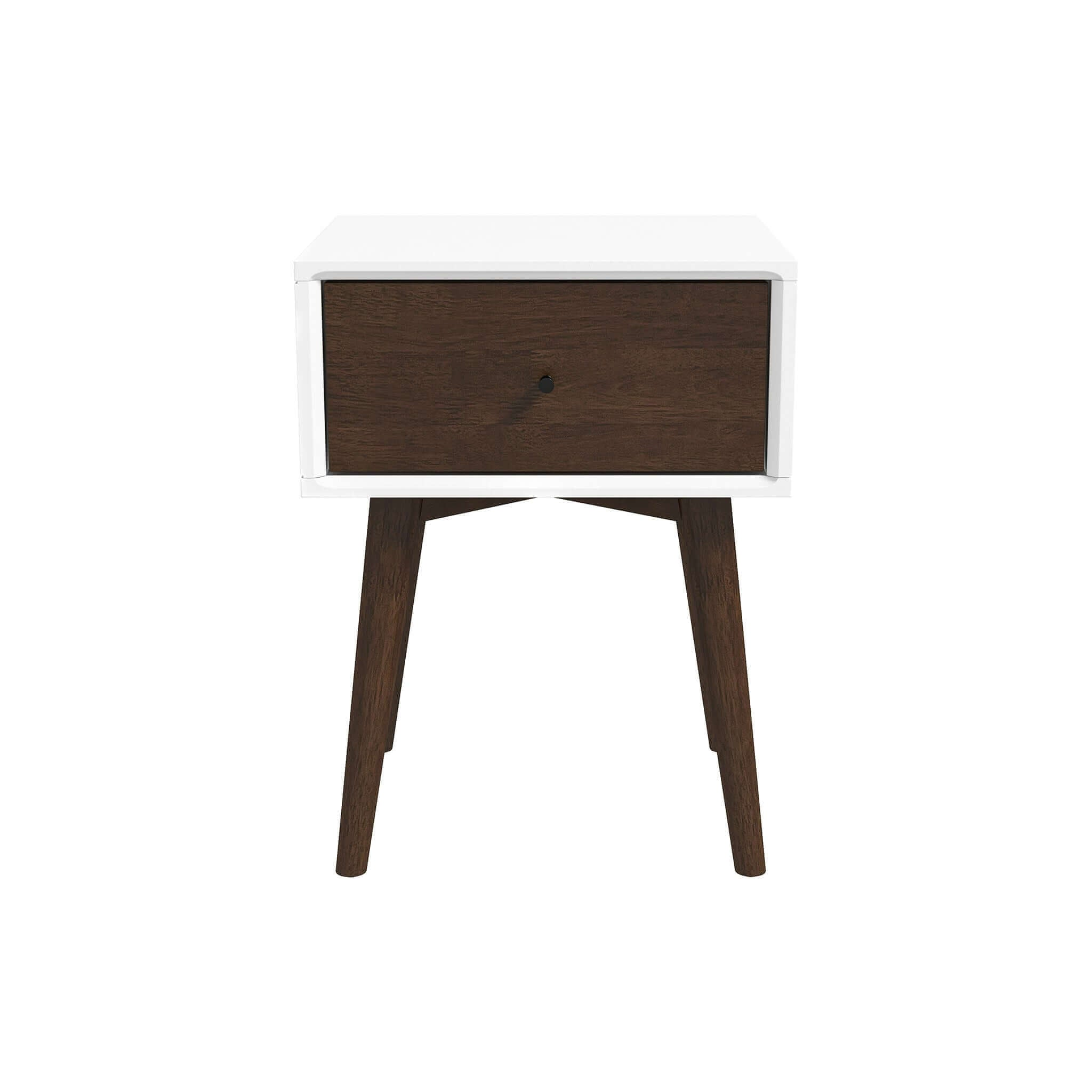 Avery Mid-Century Modern Solid Wood Night Stand 1 Drawer Dark Brown White 22.5'H x 17.5'W x 16'D for Bedroom, Hallway, Entryway, Closet