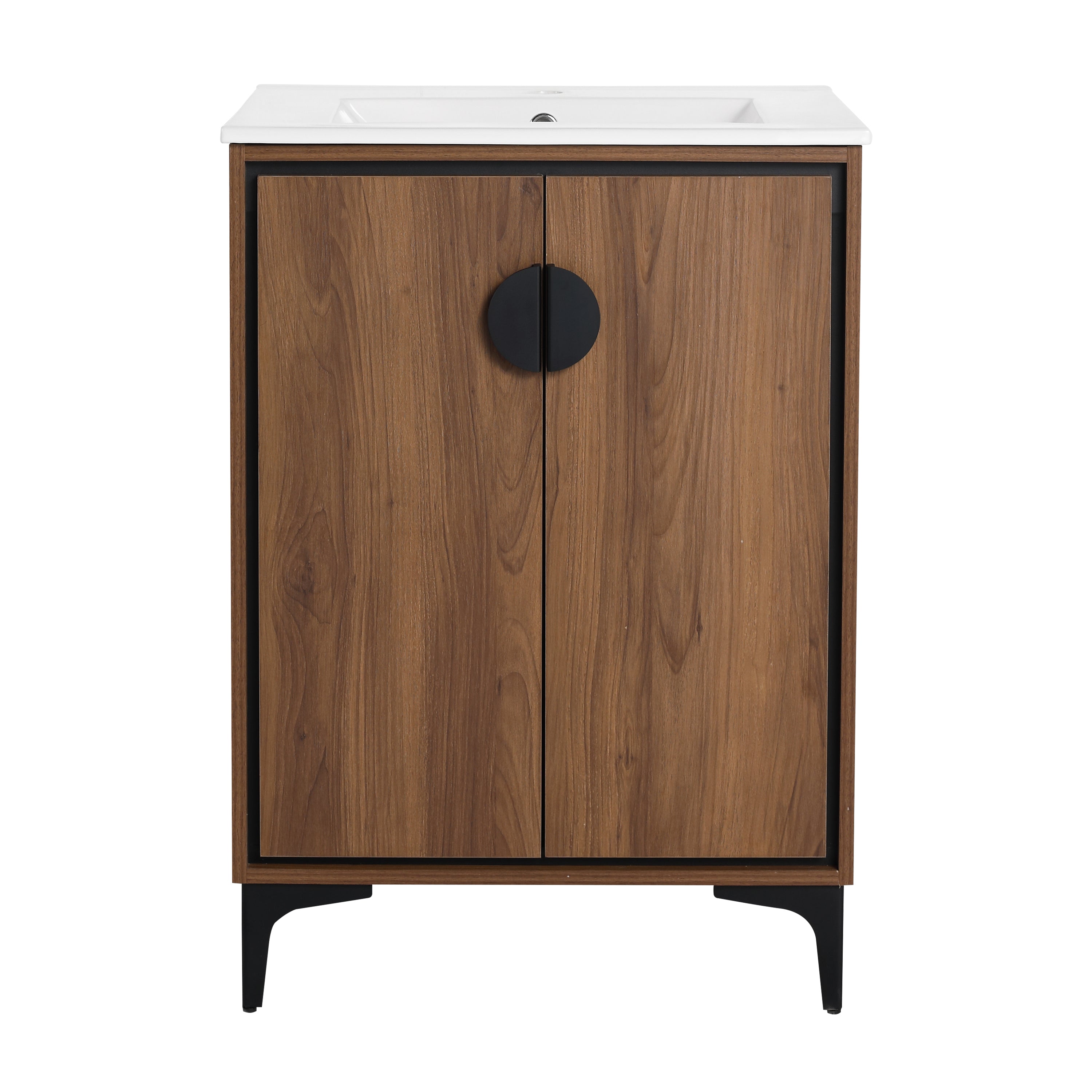 Modern 24'' Bathroom Vanity with Top Sink, Brown Engineered Wood Storage Cabinet