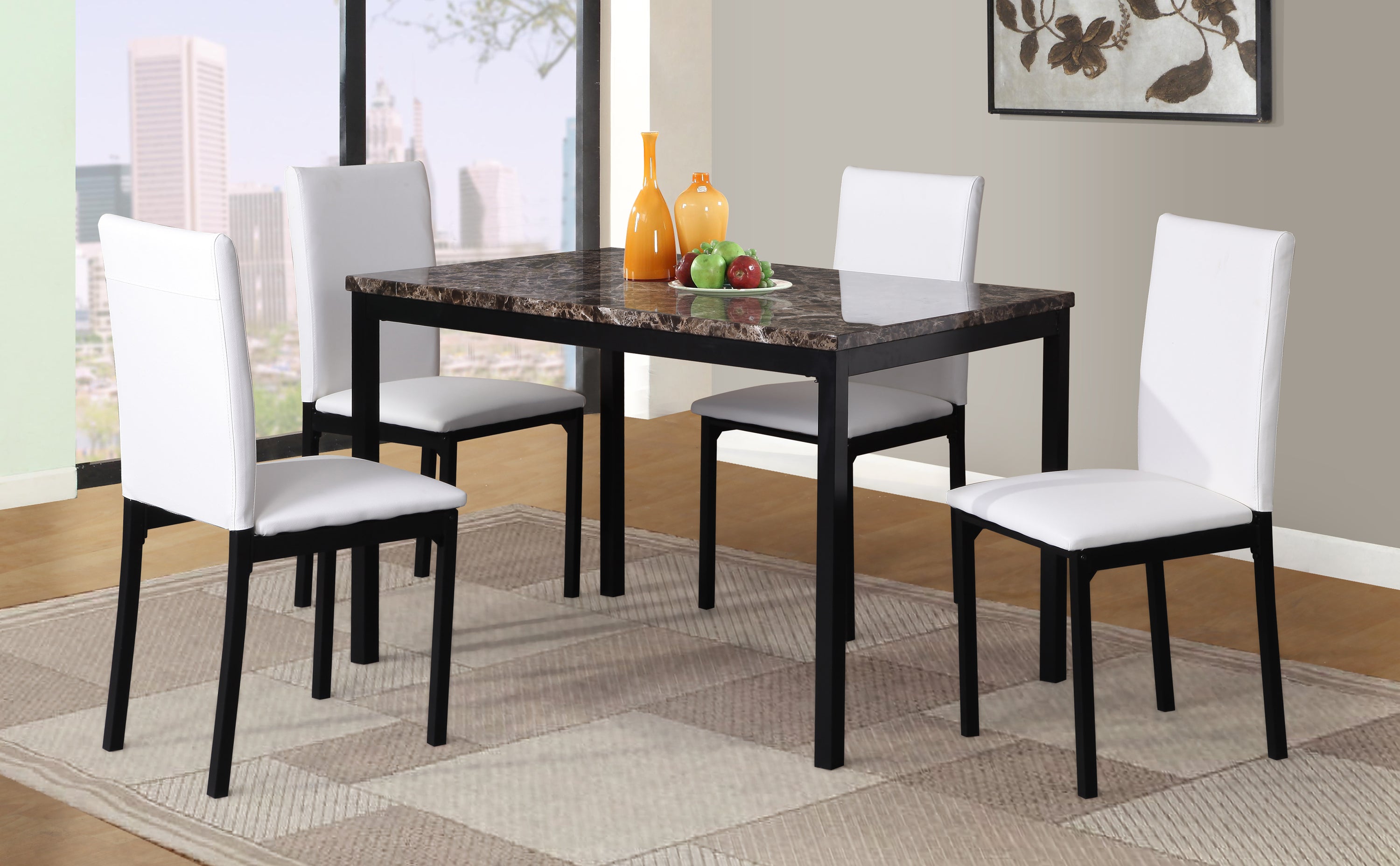 Citico 5-Piece Metal Dinette Set with Laminated Faux Marble Top, White