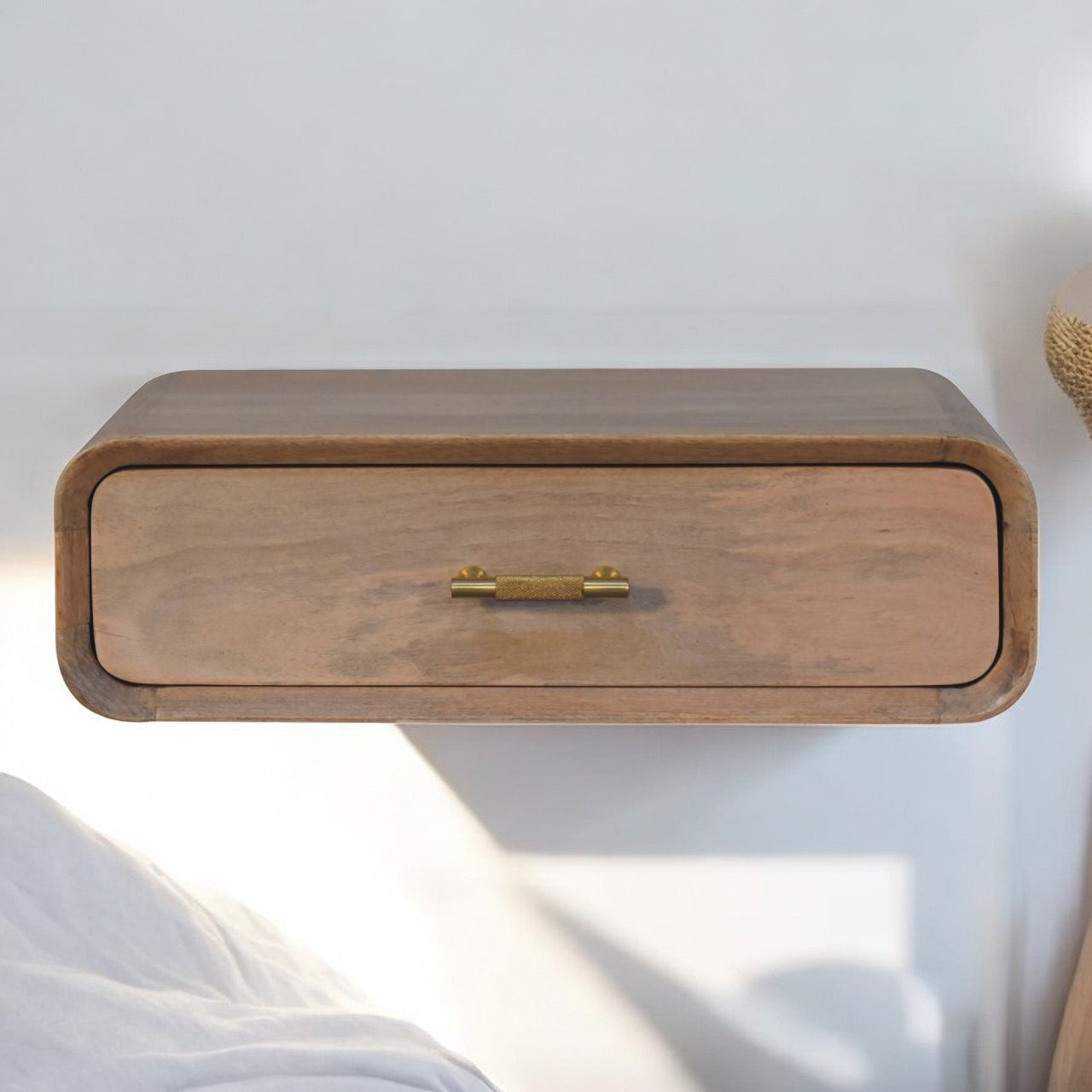 Solid Wood Sonoma T-Bar Wall-Mounted Nightstand, 1-Drawer, Light Brown