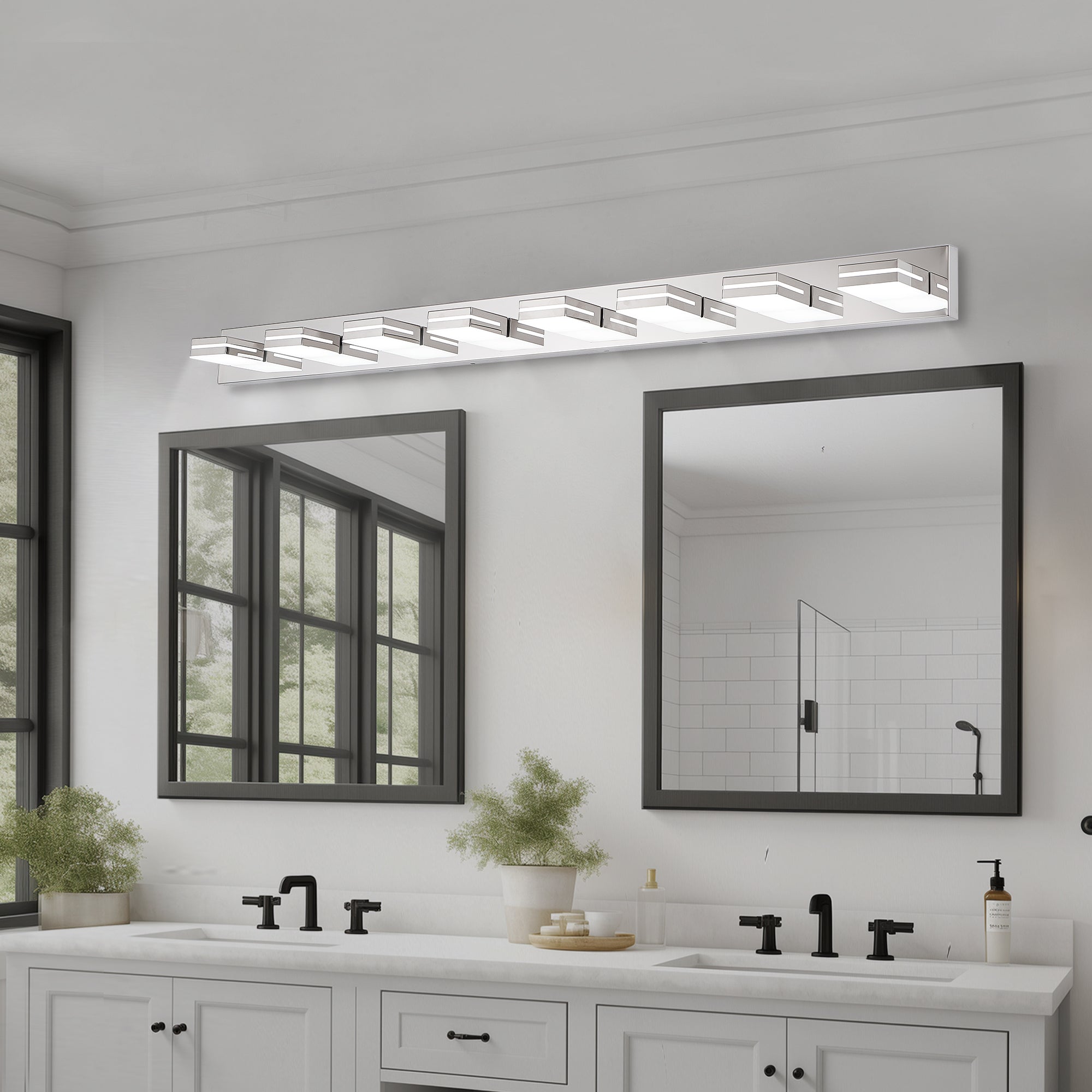 Modern Chrome LED Vanity Light, 8-Lights Wall Sconce for Bathroom and Mirror, Sleek Minimalist Design, Energy-Efficient, Easy to Install