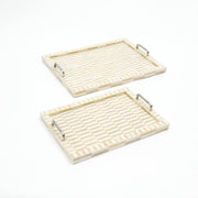 Handmade Bone & Resin Checkered Tray with Handle - Set of 2