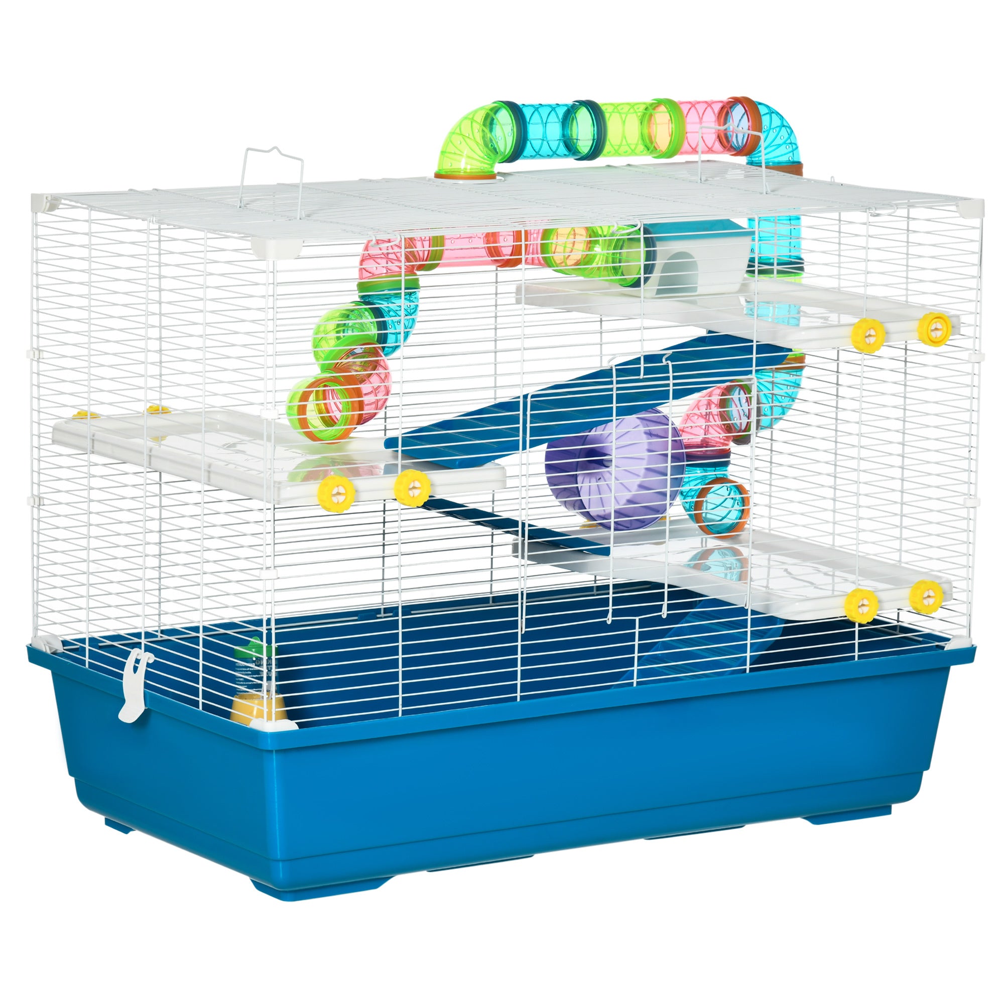 PawHut 31' Extra Large Hamster Cage with Tubes and Tunnels, 4 Tier Small Animal Cage with Portable Carry Handles, Rat Gerbil Cage with Water Bottle, Food Dish, Exercise Wheel
