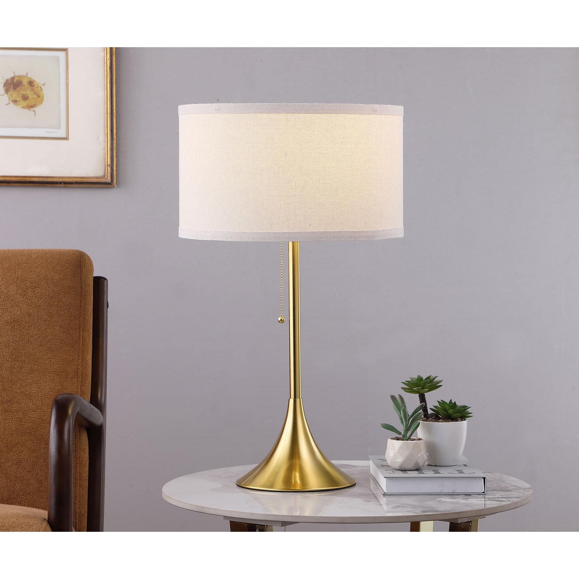 Bellflower Gold 24-inch Drum Shade Metal Table Lamp
