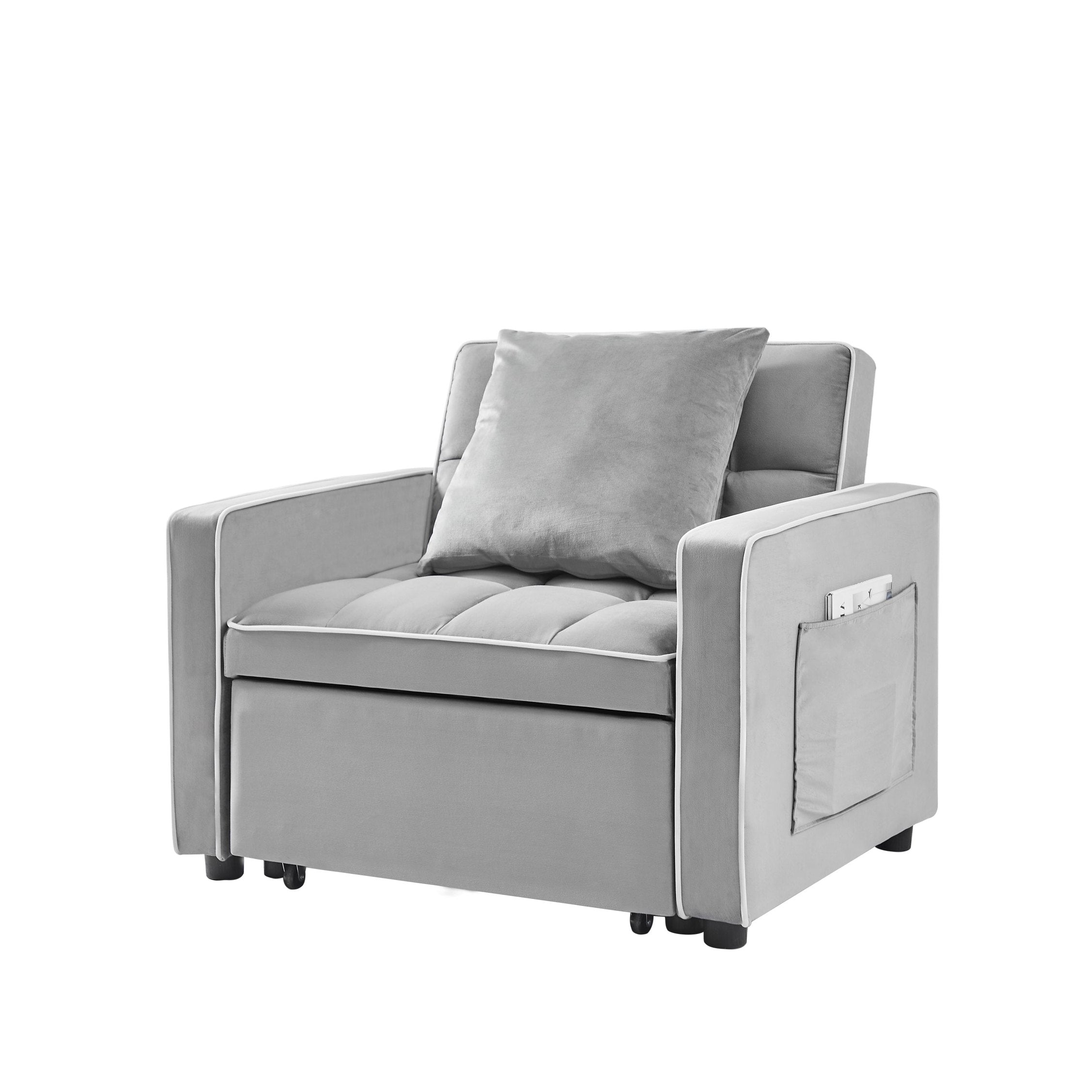 Modern Velvet Three-in-One Sofa Bed Chair Recliner Grey