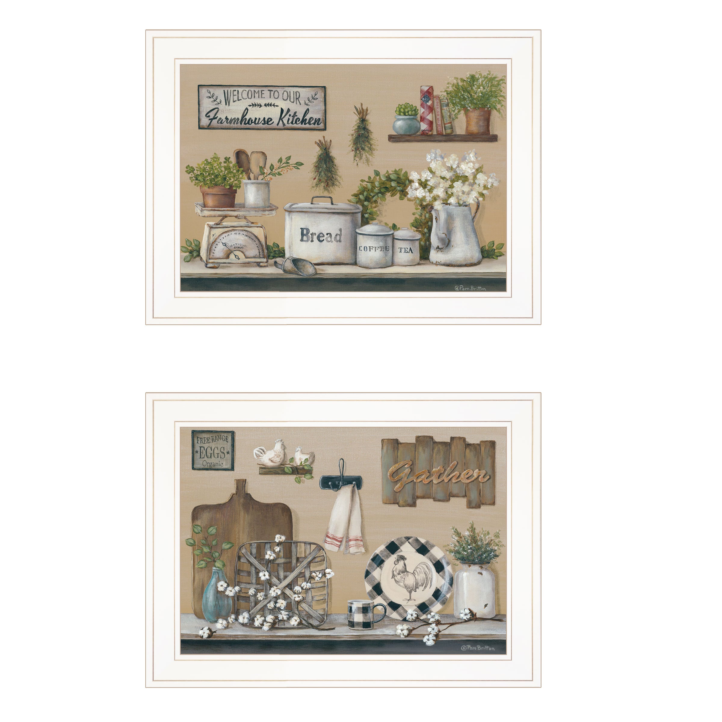 'Farmhouse Kitchen' 2-Piece Vignette By Pam Britton, Ready to Hang Framed Print, White Frame