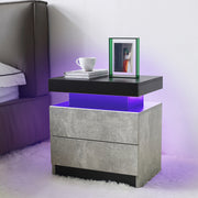 Nightstand LED Bedside Table Cabinet Lights Modern End Side with 2 Drawers for Bedroom (Black+Gray)