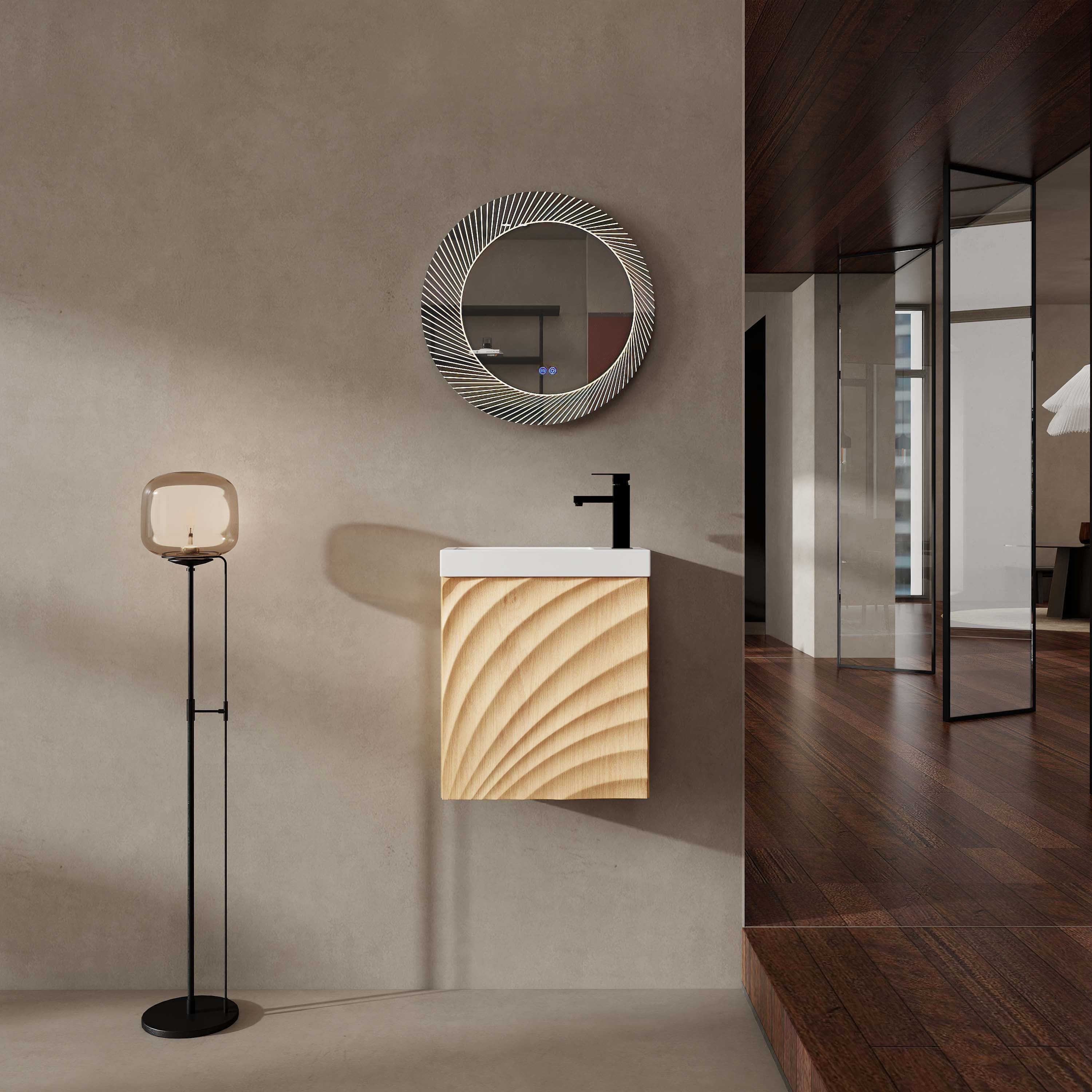 18.5' Wall-Mounted Bathroom Vanity with Resin Sink, Soft Closed Single Door, MDF, Nature Wood (KD-Packing)