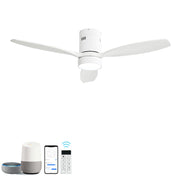 52 Inch Flush Mount Ceiling Fan Solid Wood Fan Blade Noiseless Reversible Motor Smart Remote Control With Light