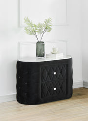 1pc Black Nightstand Upholstery Fabric Marble Top Two Storage Drawers Wooden Bedroom Furniture Oval Black