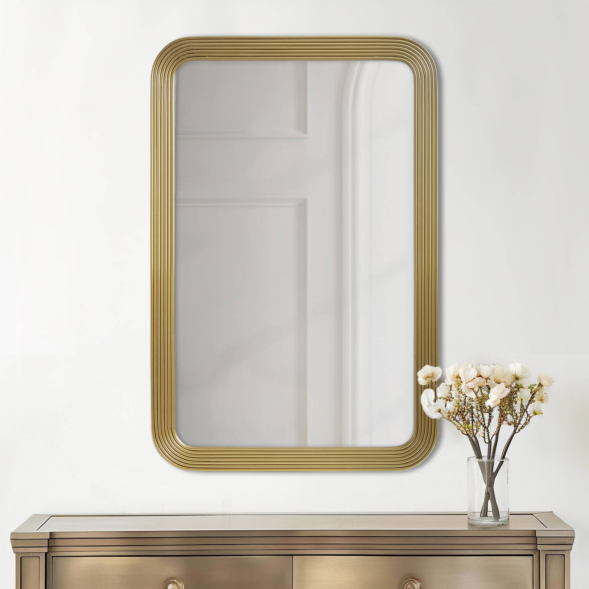 Rounded Rectangle Fluted Wall Mirror Gold See below