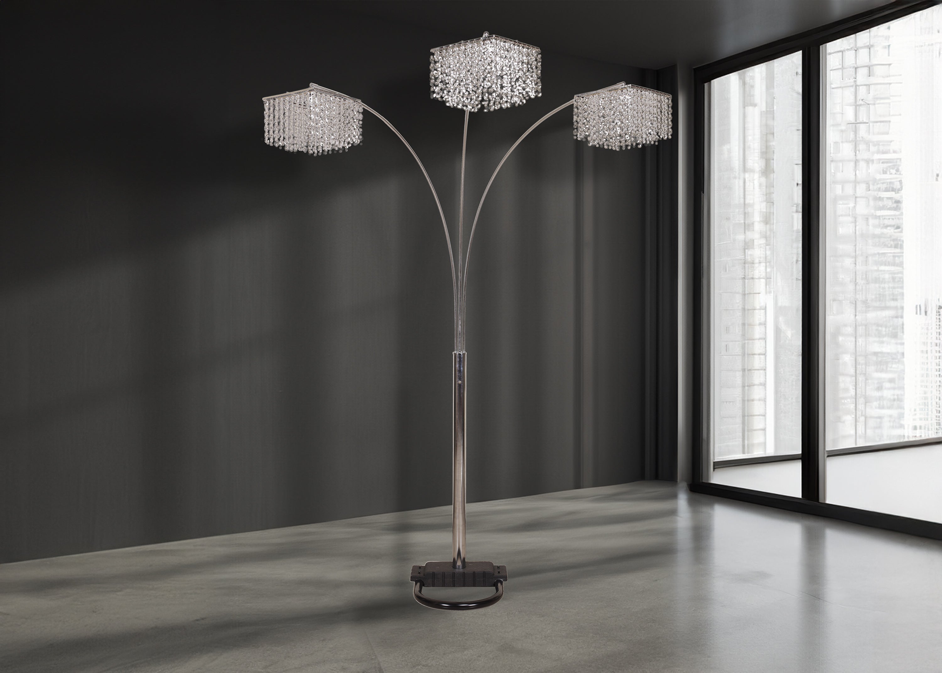 1pc Modern Design Classic Luxury Sleek Multi-head Floor Arc Lamp Crystal-like Accents Drape Living Room Curve Lamp