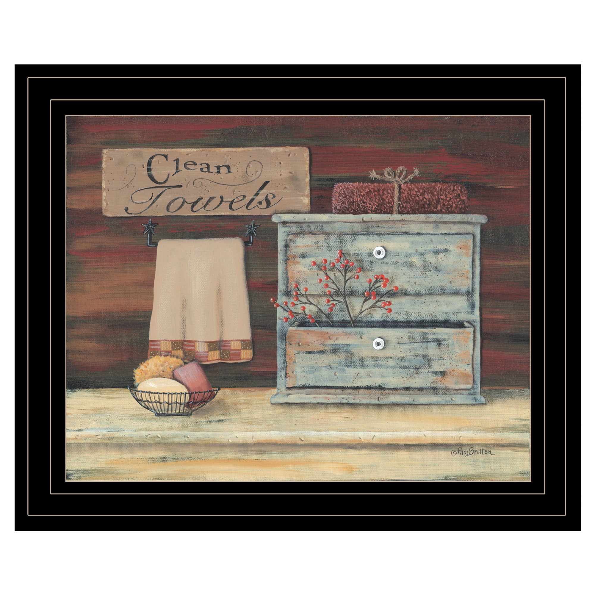 'Clean Towels' By Pam Britton, Ready to Hang Framed Print, Black Frame