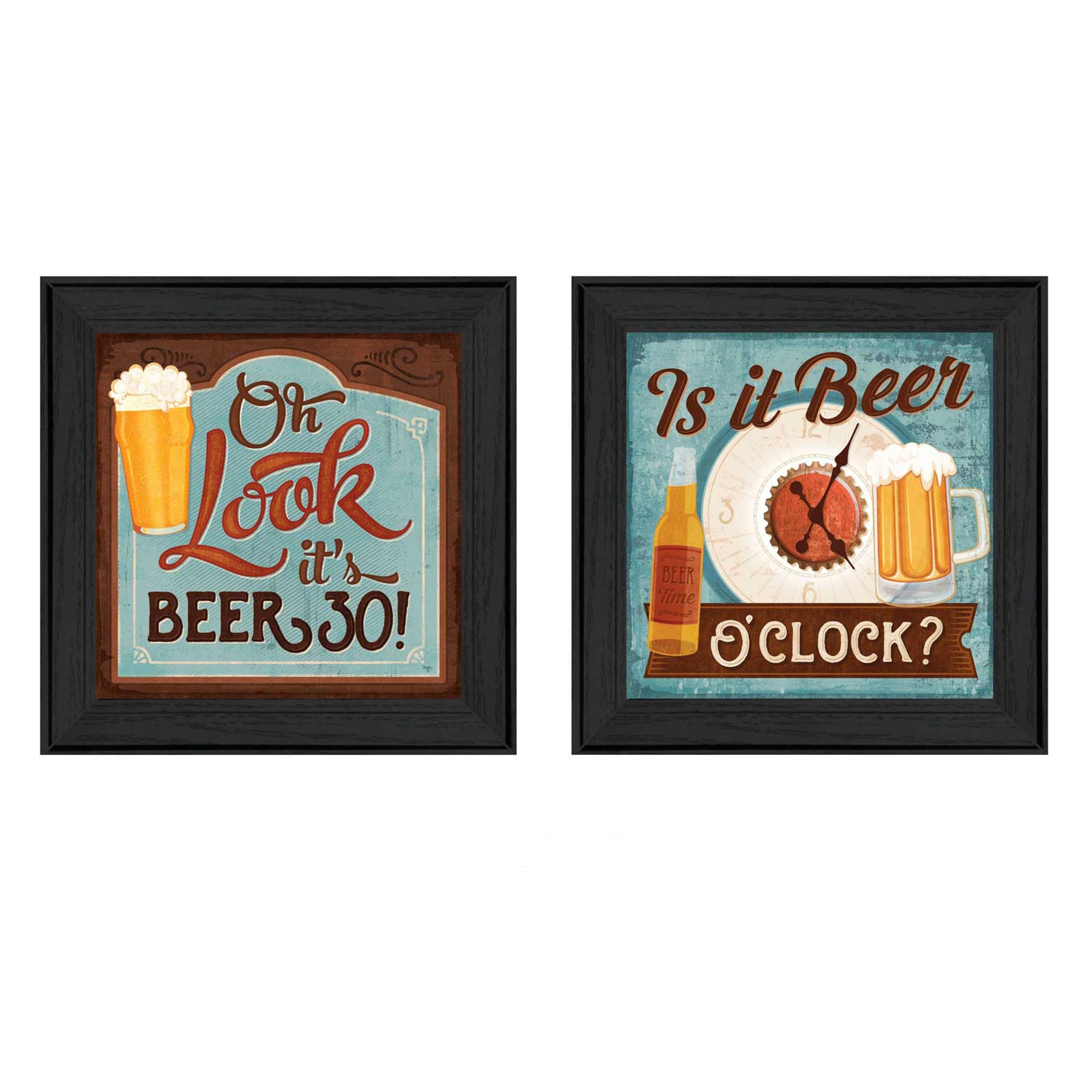 'Beer O'clock Collection' 2-Piece Vignette By Mollie B., Printed Wall Art, Ready To Hang Framed Poster, Black Frame