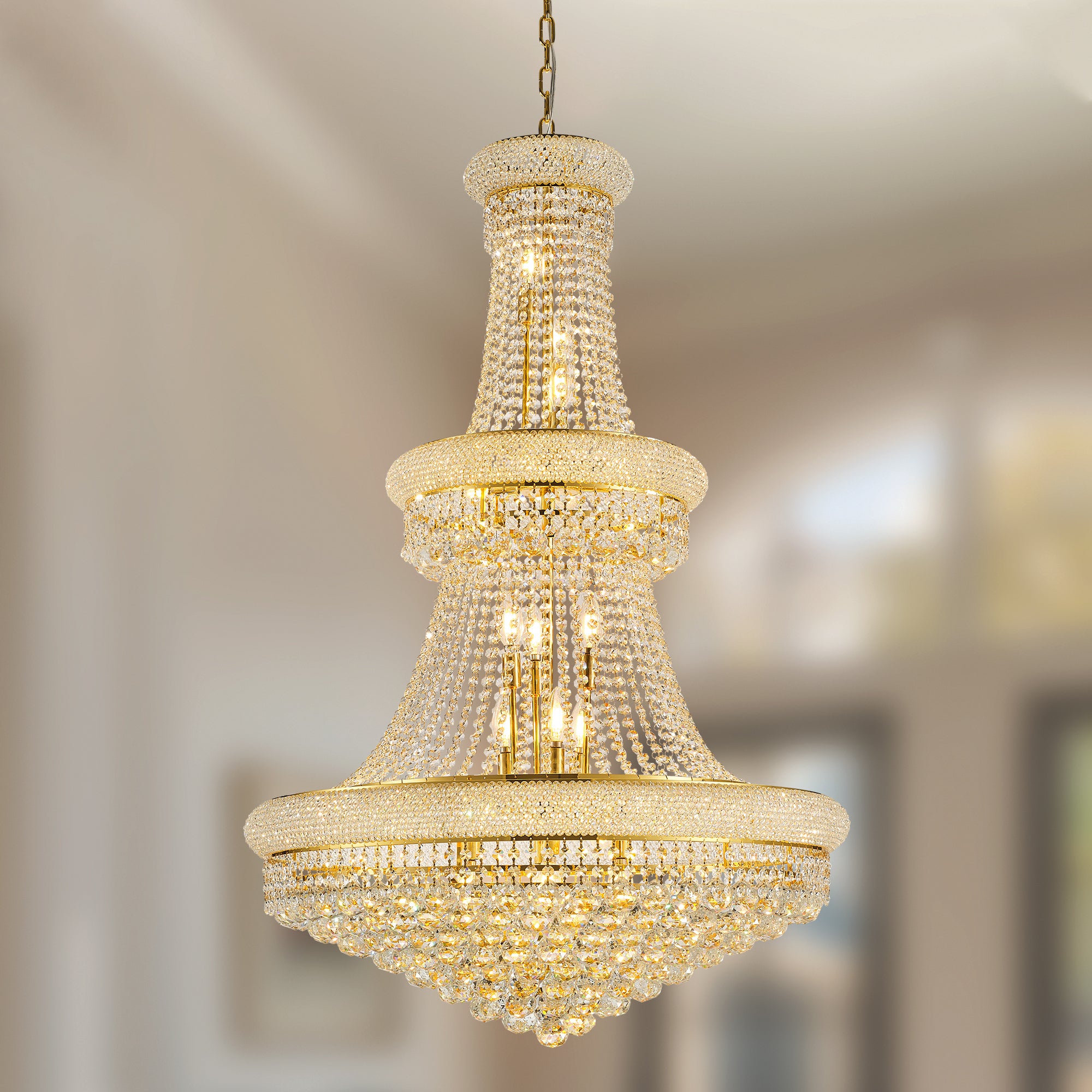 32-Inch Crystal Chandelier Lighting for Living Room Dining Room Modern Luxury K9 Bedroom Crystal Chandelier Ceiling Light French Empire Gold 21 Lights
