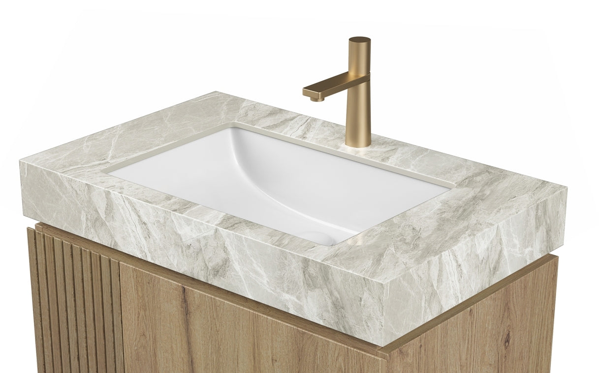 30' MURI Light Gray Sintered Stone Countertop & Ceramic Basin, NO Cabinet, NO Faucet and Sink Cover