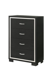 Modern 1pc Glam 4-Drawer Bedroom Chest Sleek Metal Handles Wooden Black Bedroom Furniture