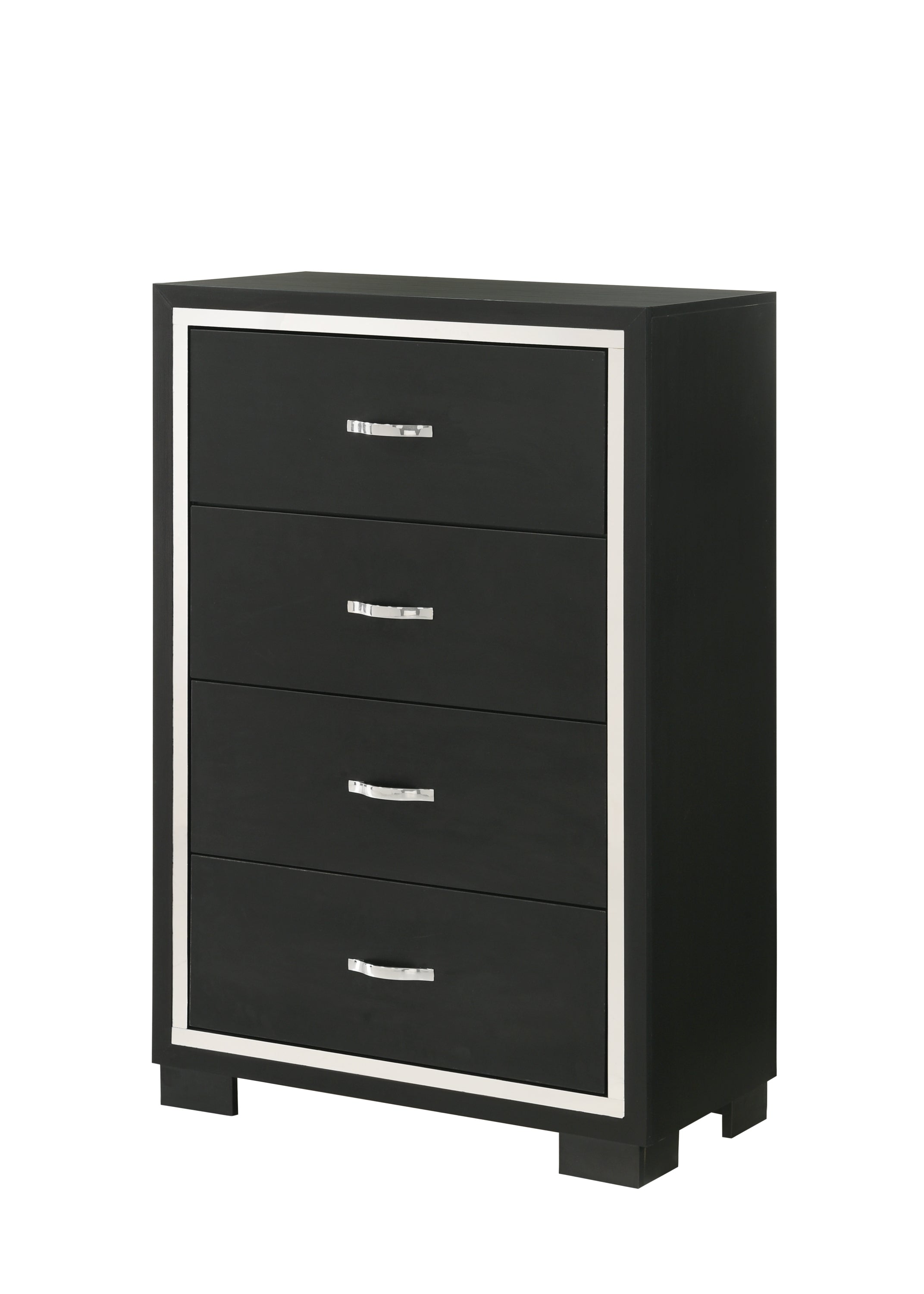 Modern 1pc Glam 4-Drawer Bedroom Chest Sleek Metal Handles Wooden Black Bedroom Furniture