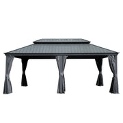 12' X 18' Hardtop Gazebo, Upgraded Metal Gazebo with Drainage System, Dual-Layer Galvanized Steel Roof, Curtain and Netting, Outdoor Shelter Canopy for Patio, Garden, and Backyard, Grey