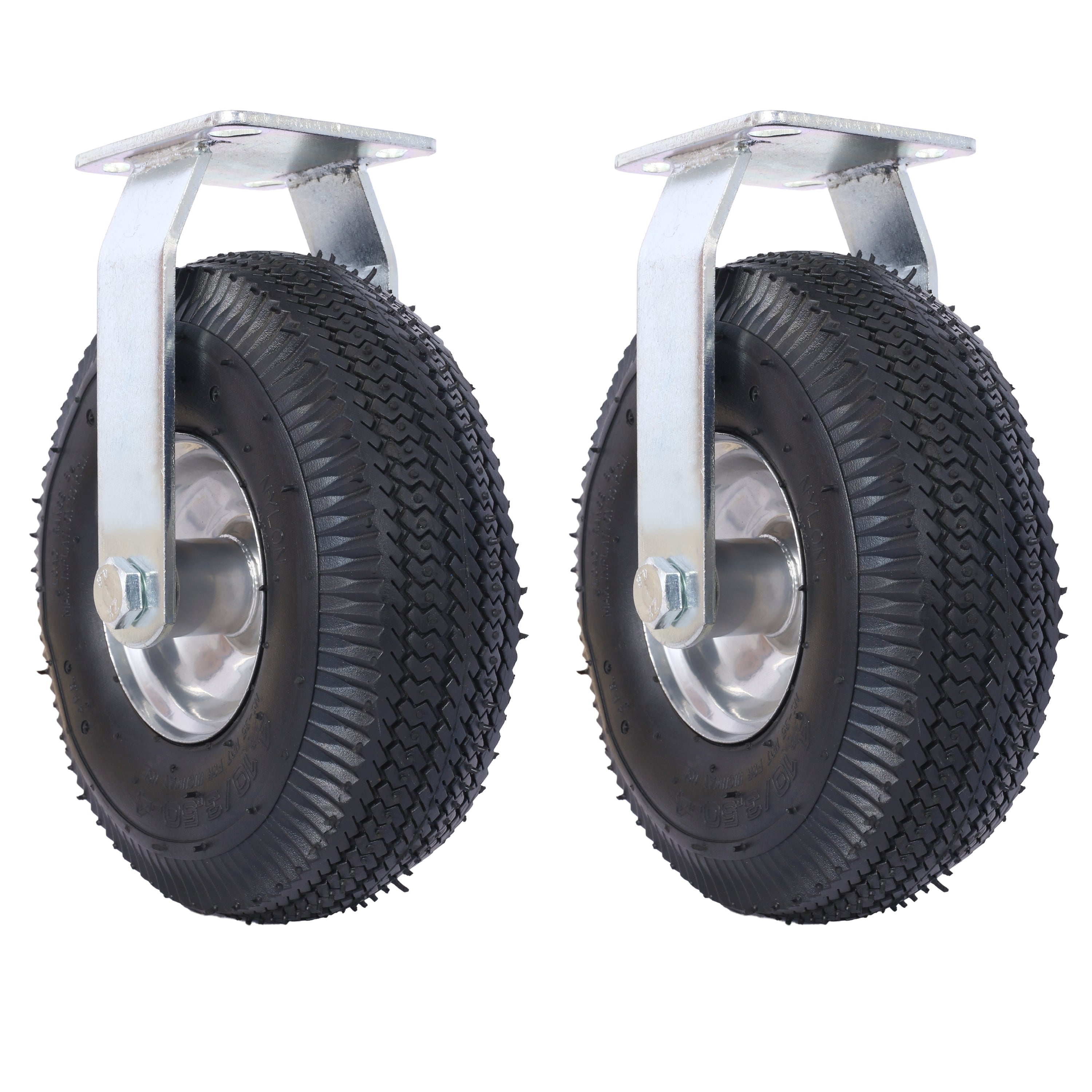 10IN CASTER pneumatic tire(2PCS RIGID), Caster Wheel, Rigid Plate, Steel Hub with Ball Bearings, 5/8-Inch Bore Centered Axle -black