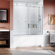 Frameless Sliding Bathtub Door 56-60 in.W x 62 in.H,Bypass Tub Glass Sliding Shower Doors,3/8'(10mm) Thick Clear Tempered Glass,Heavy Duty Stainless Steel Hardwares,2pcs Rectangle Handles,Chrome