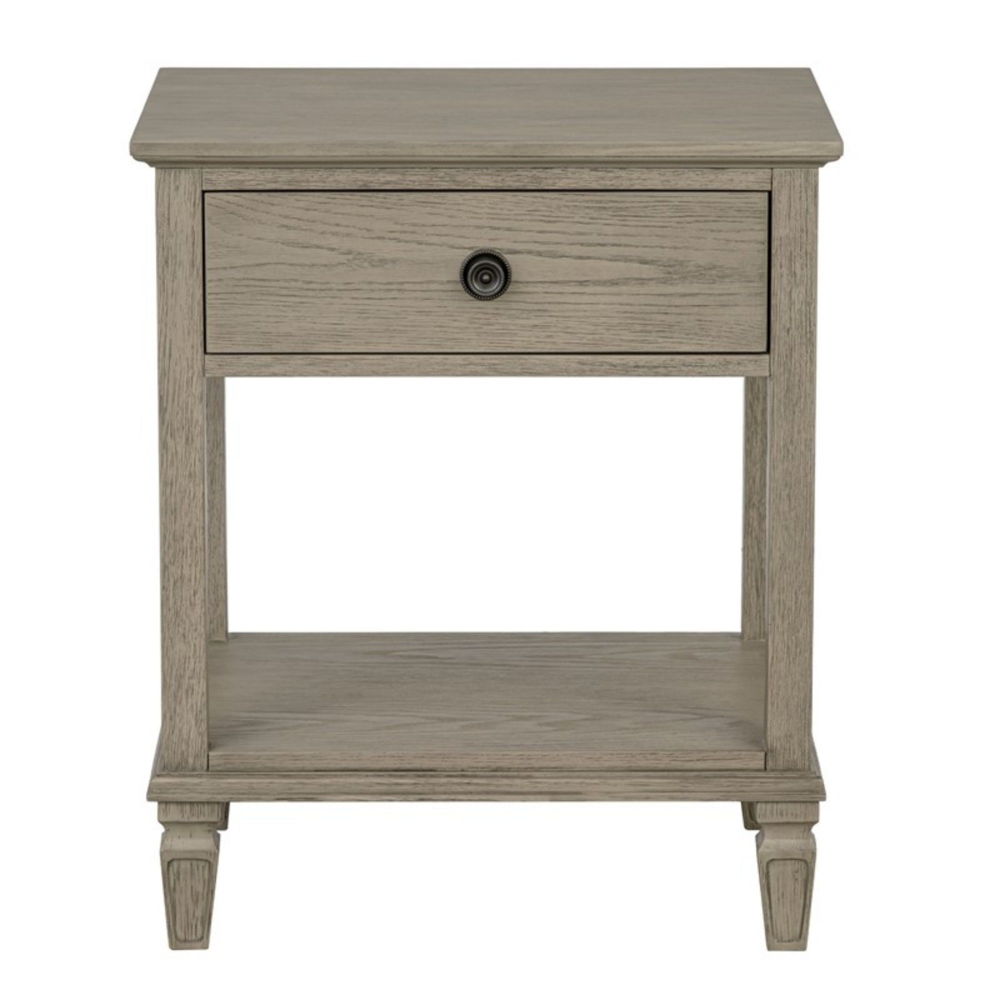 Victoria Reclaimed Grey Bedside Table with Drawer and Shelf in Wood Veneer