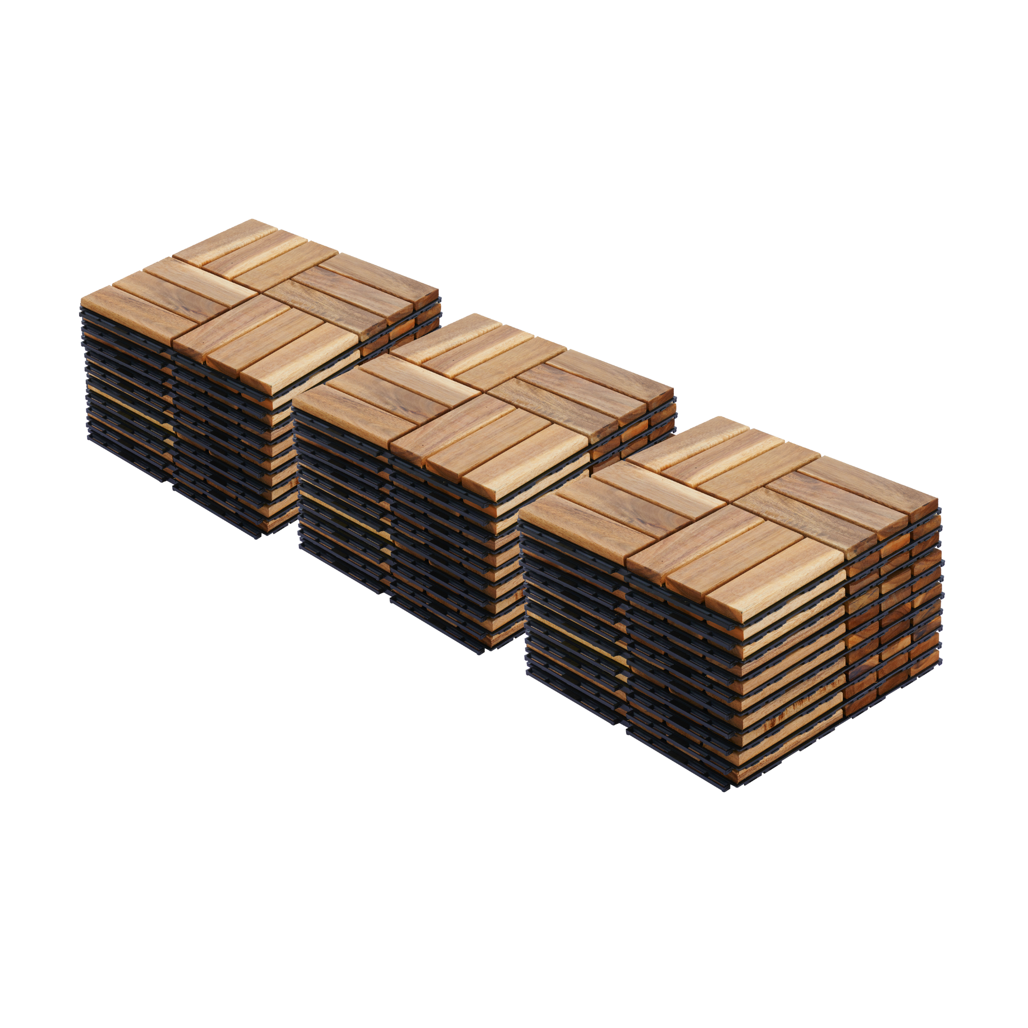Interlocking Deck Tiles Checker Pattern 12' x 12' Square Yellow Acacia Hardwood Outdoor Flooring