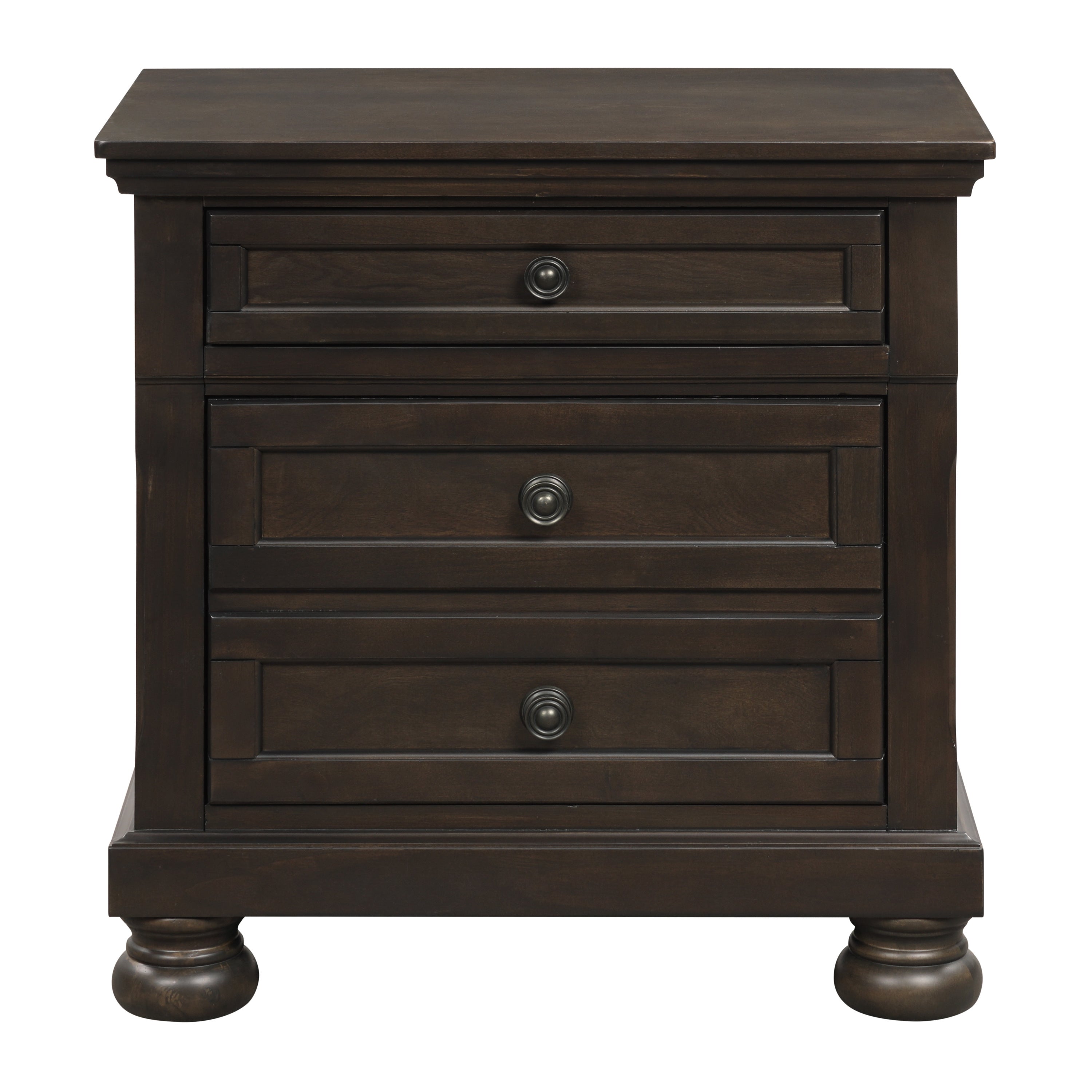 Transitional Design Nightstand Grayish Brown Finish Two Dovetail Drawers Bun Feet Wooden Furniture
