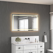 48' x 28' LED Bathroom Mirror with Front and Backlight, Wall Mounted Vanity Mirror with Aluminum Frame, Anti-Fog, Memory, 3 Colors, Stepless Dimmable