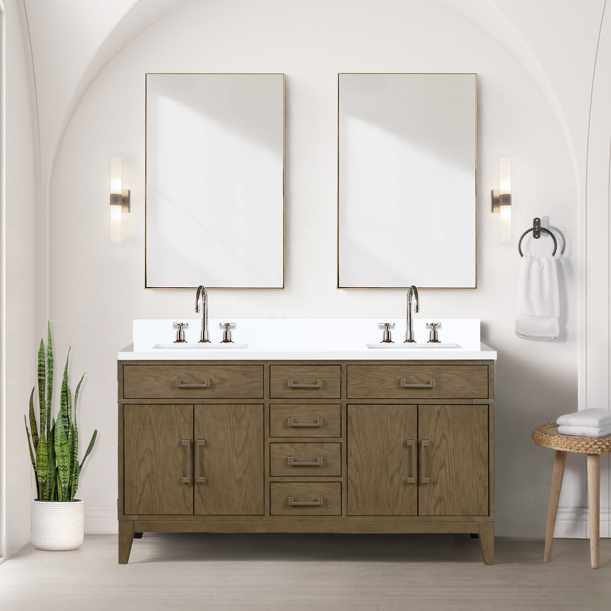 Grey Oak Double Bath Vanity 60 in. W x 22 in. D
