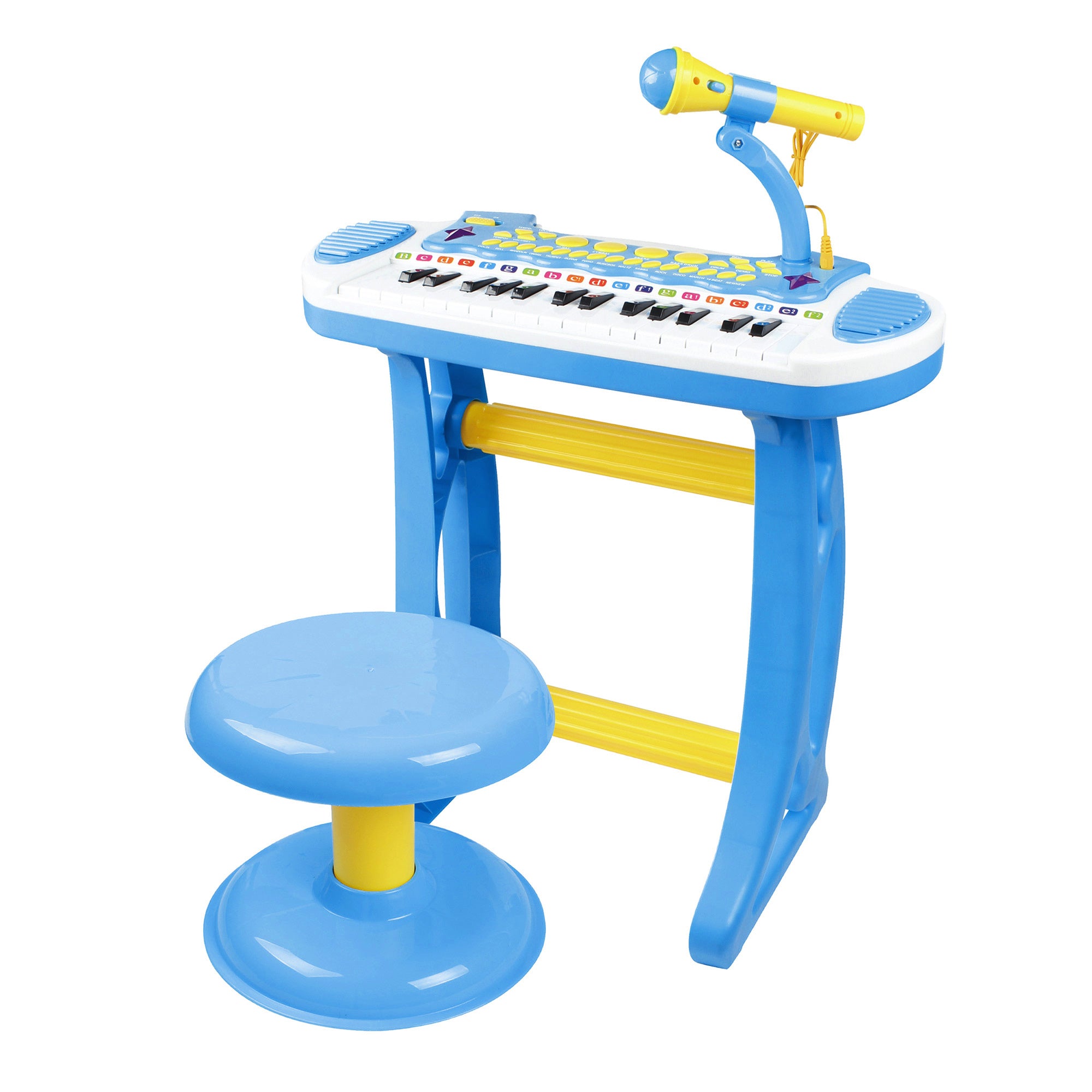 Qaba 31-Key Kids Toy Keyboard Piano, Electronic Musical Instrument with Multiple Sounds, Stool, Microphone and Bright Flashing Lights, Blue