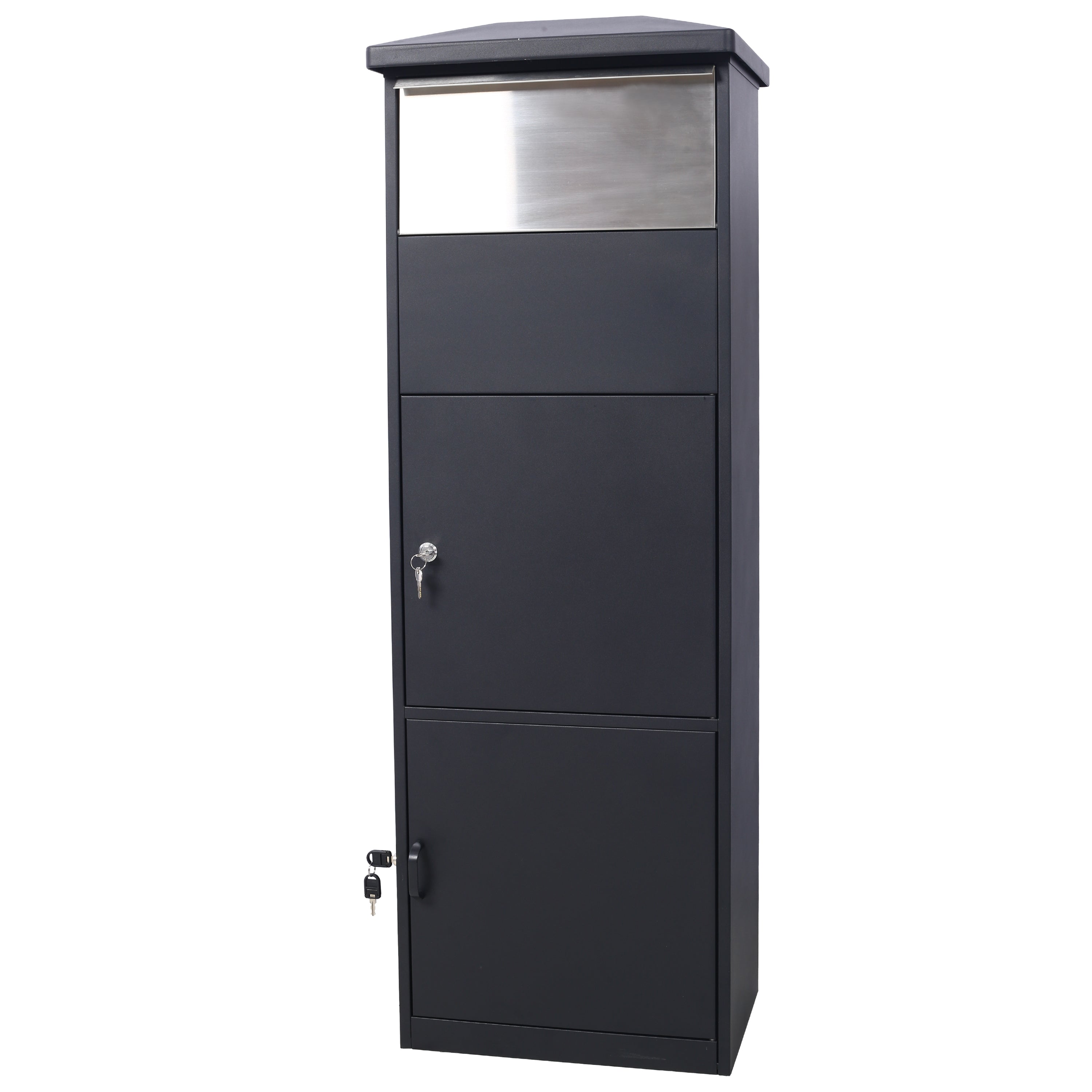 Large Package Delivery Parcel Mail Drop Box for Porch, Floor Lockable Drop Slot Mail Box with Parcel Compartment, Black