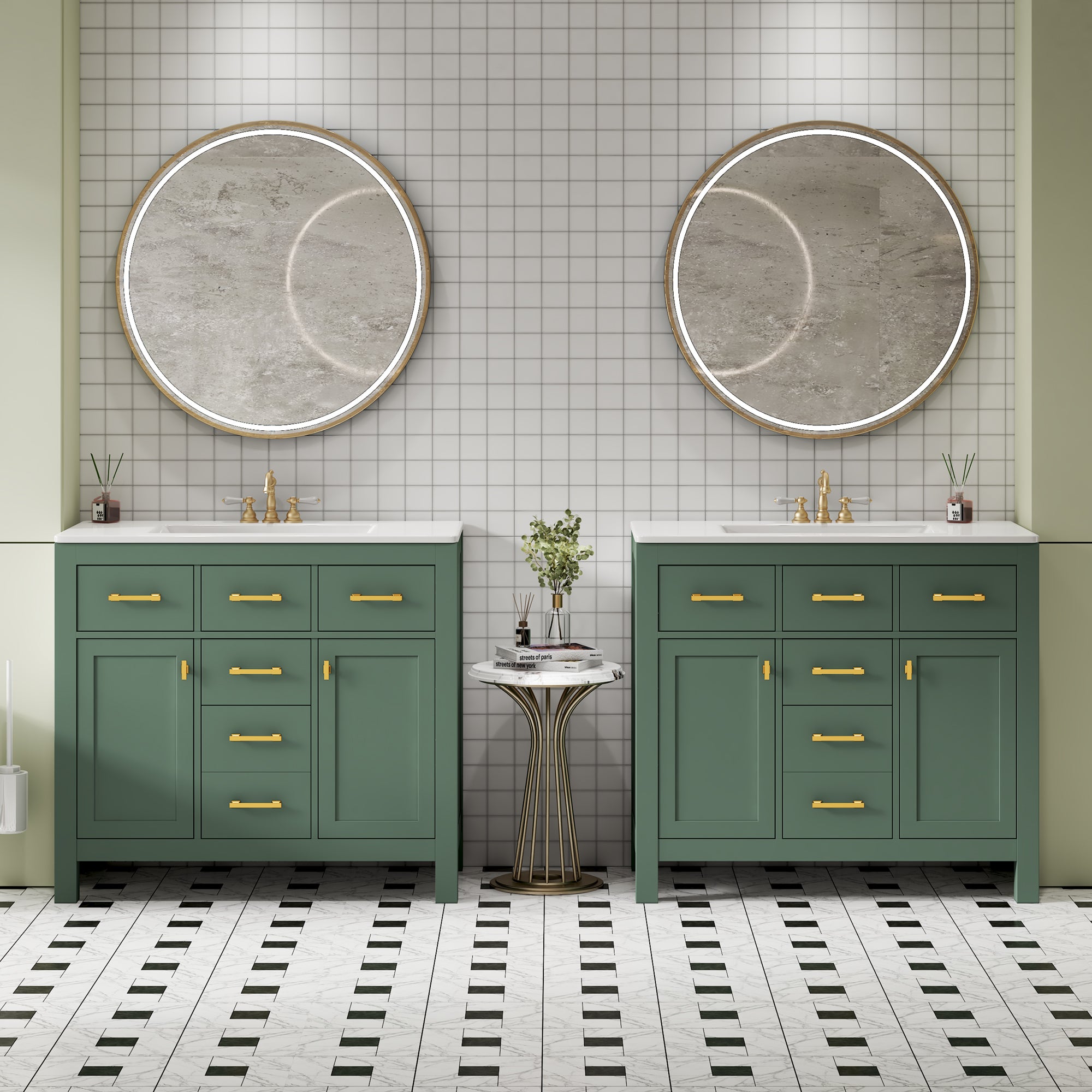 72'' Bathroom Vanity Set with Ceramic Sink (Separate), Modern Freestanding Single Bathroom Cabinet with Drawers & Cabinets,Storage Cabinet for Bathroom, Solid Wood Frame Vanity Set, Green