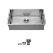 32 Inch Undermount Stainless Steel Kitchen Sink with Brushed Nickel Finish, 16 Gauge, 9 Inch Deep Single Bowl, Includes Drain Assembly