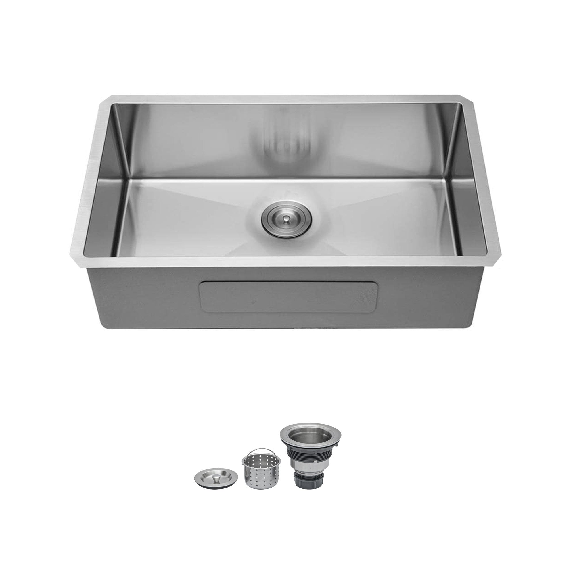 30 Inch Undermount Stainless Steel Kitchen Sink with Brushed Nickel Finish, 16 Gauge, 9 Inch Deep Single Bowl, Includes Drain Assembly