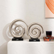 Aluminum Swirl Abstract Sculptures with Black Base –  Modern Decor, Set of 2