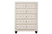 Sophia Modern Style Crystal Tufted Upholstery 5-Drawer Chest finished with Velvet Fabric made with Wood in Cream same as G150108589  (NJ inventory)