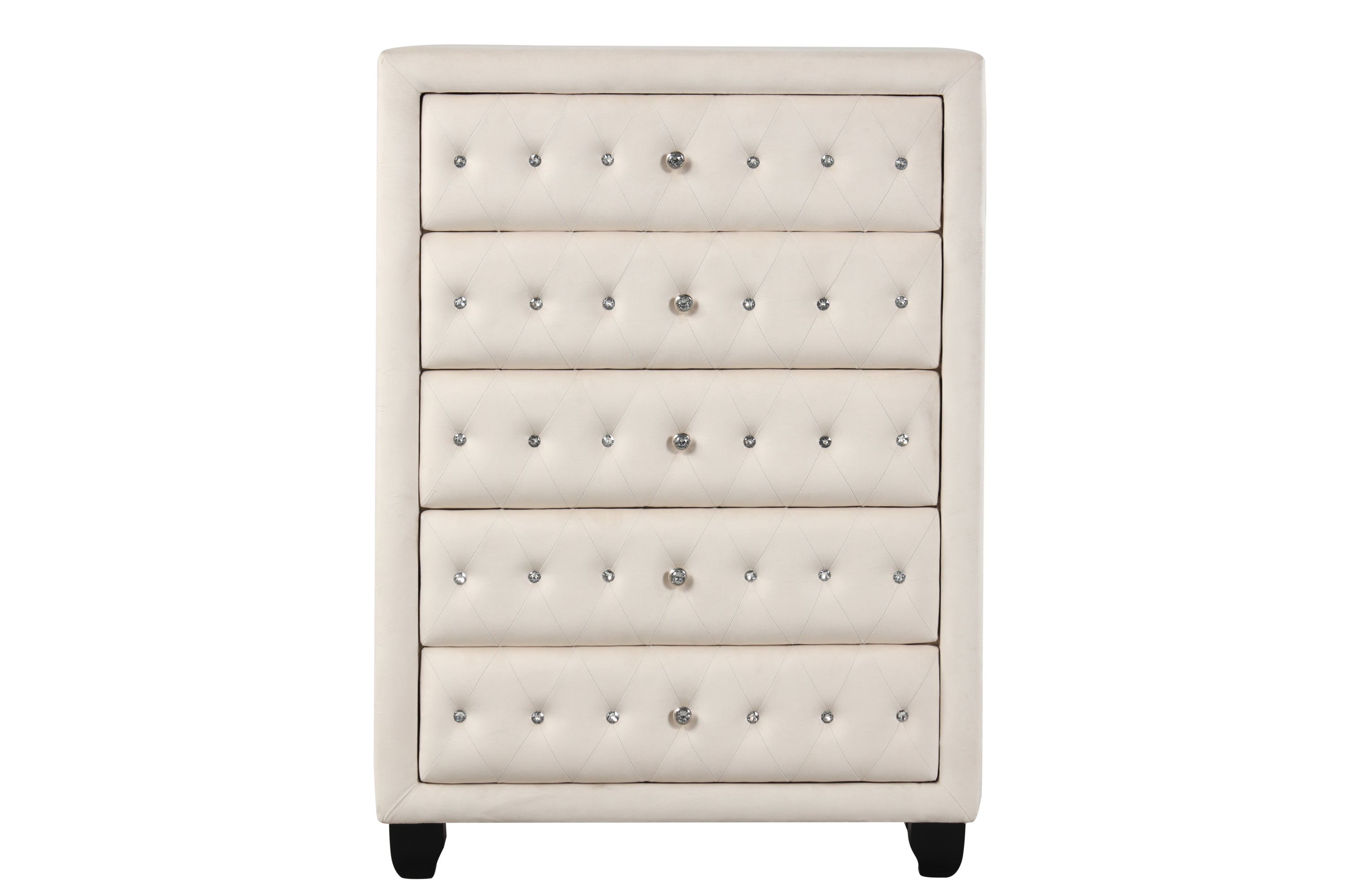 Sophia Modern Style Crystal Tufted Upholstery 5-Drawer Chest finished with Velvet Fabric made with Wood in Cream same as G150108589  (NJ inventory)