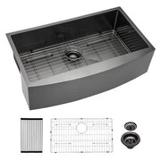 30 Inch Farmhouse Kitchen Sink Stainless Steel Apron Front Gunmetal Black 16 Gauge 10 Inch Deep Single Bowl