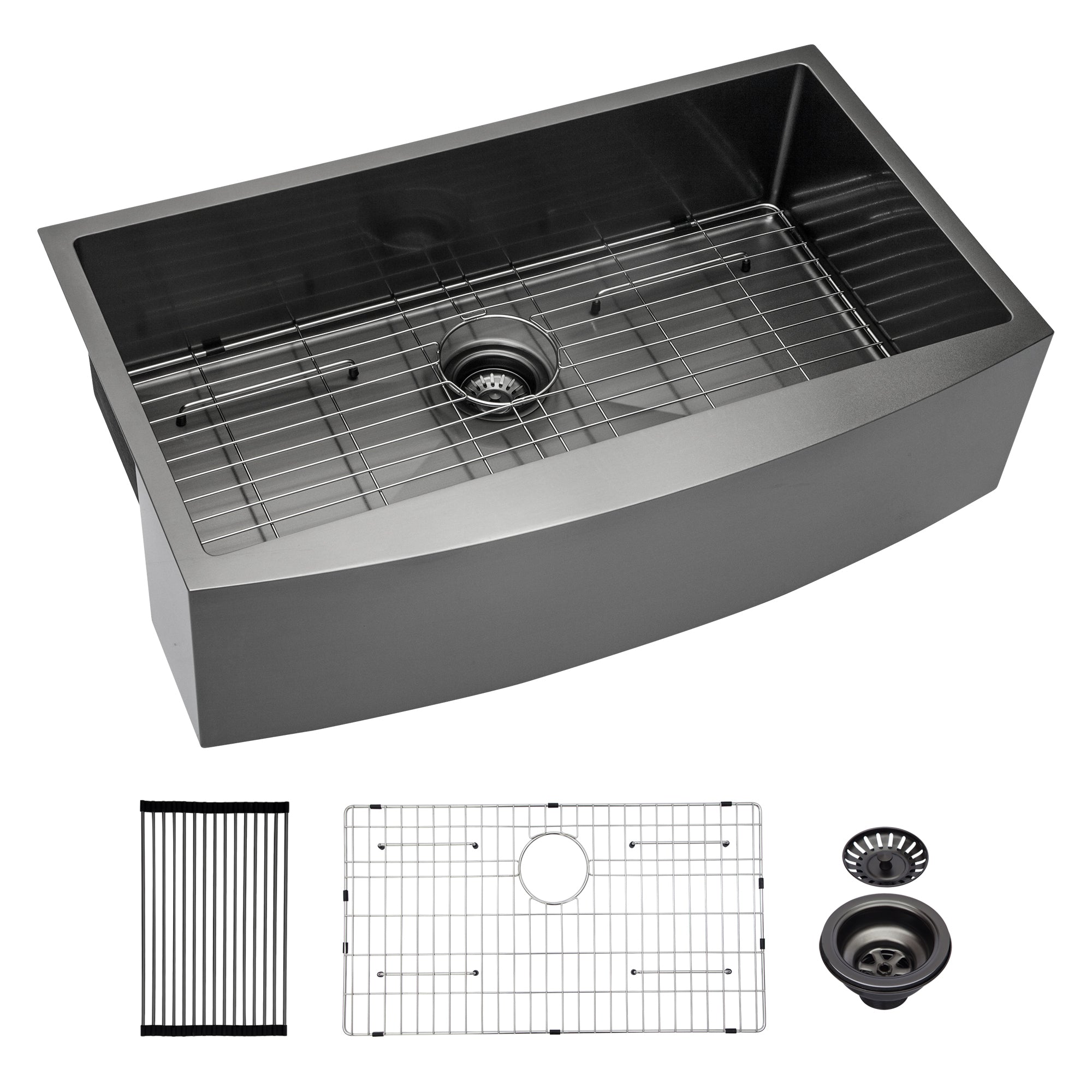 30 Inch Farmhouse Kitchen Sink Stainless Steel Apron Front Gunmetal Black 16 Gauge 10 Inch Deep Single Bowl