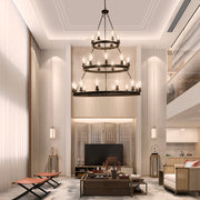 (Same as:W1340119961/W1340P206660/L001005-D1140-P27B)45' Retro Industrial Style 3-Layer Pendant Light, 27-Lights Black Farmhouse Pendant, Suitable for Dining Rooms, Living Rooms (Bulb Not Included)