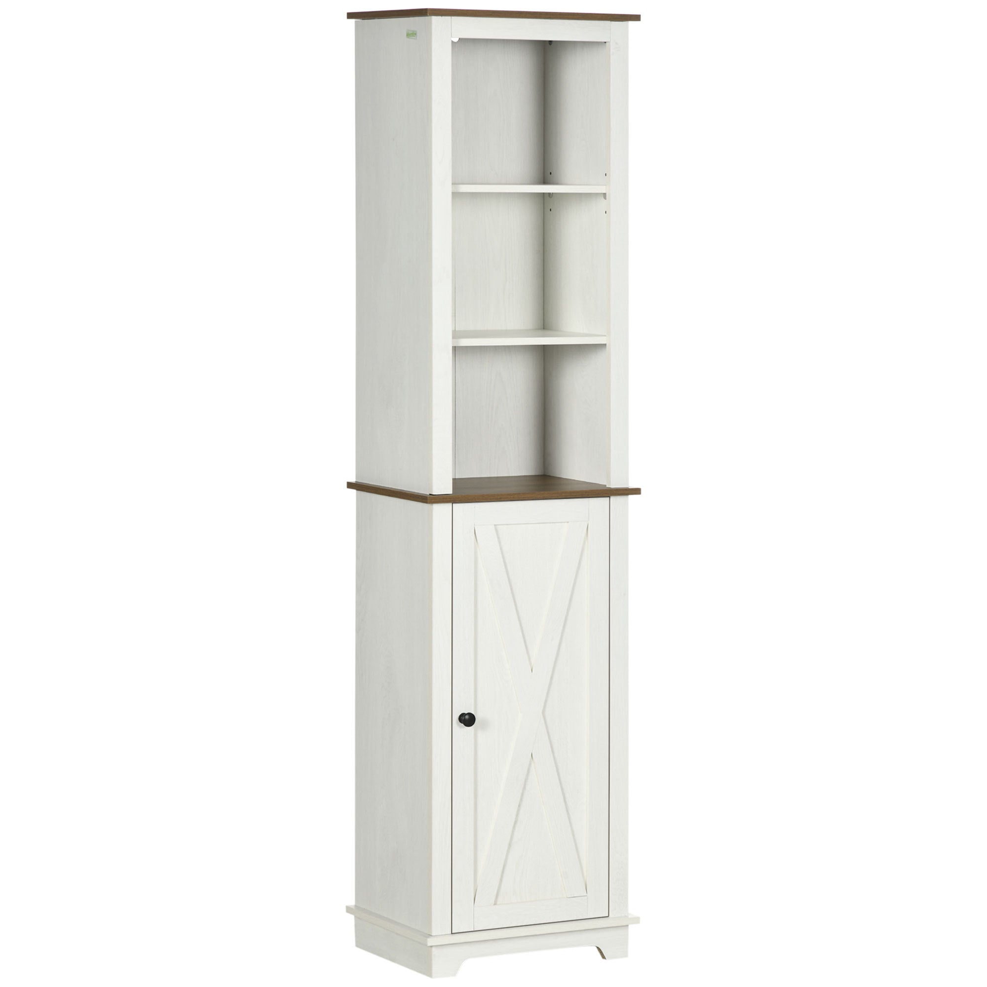 kleankin Slim Bathroom Storage Cabinet with Triple Open Shelves, Wooden Freestanding Linen Tower with Door and Shelf Adjustability, White