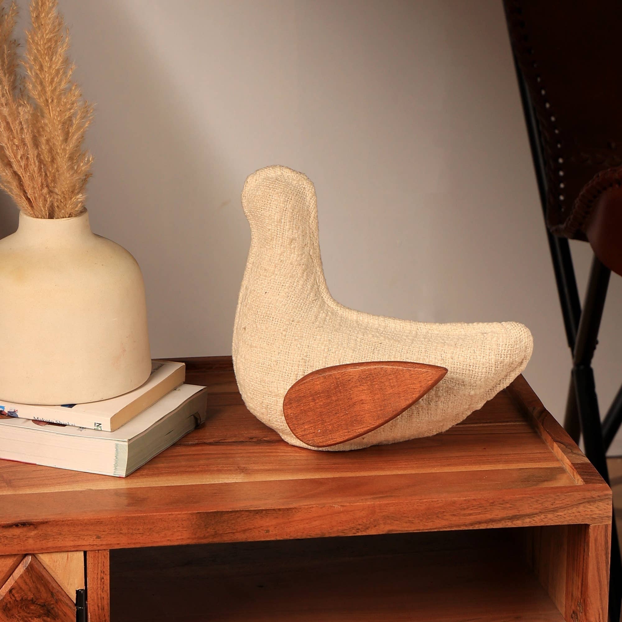 EcoMix Dove with Fabric & Wood Wings – Handcrafted Figurine & Sculptural Décor-9X4.5X7.8'