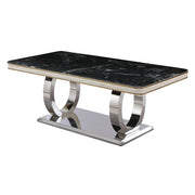 Luxury Modern Dining Table with 6 Chairs Faux Marble Top Titanium-Plated Base 78.7inch Black